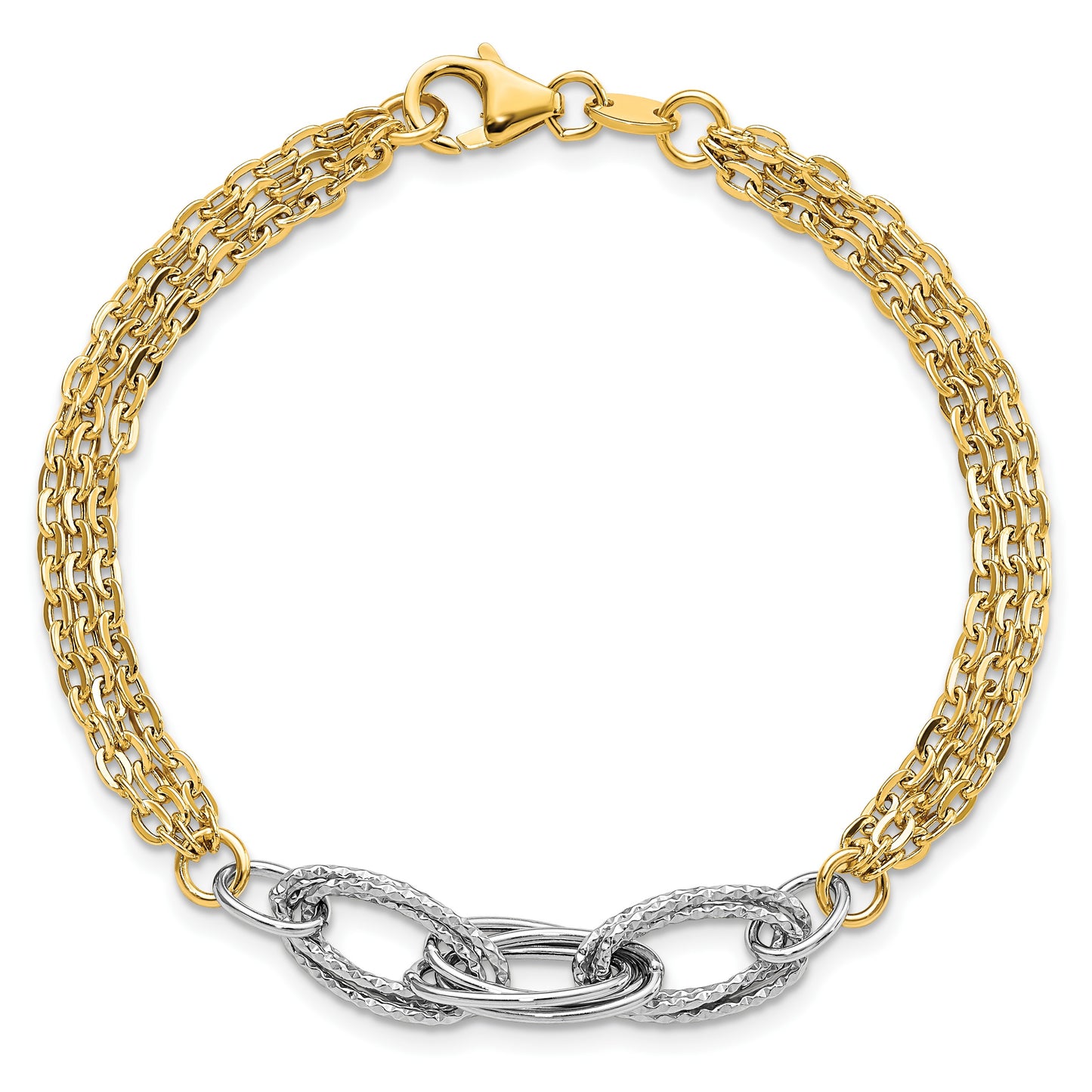 14k Two-tone Polished Diamond-cut 7mm Fancy Link 7.5 inch Bracelet