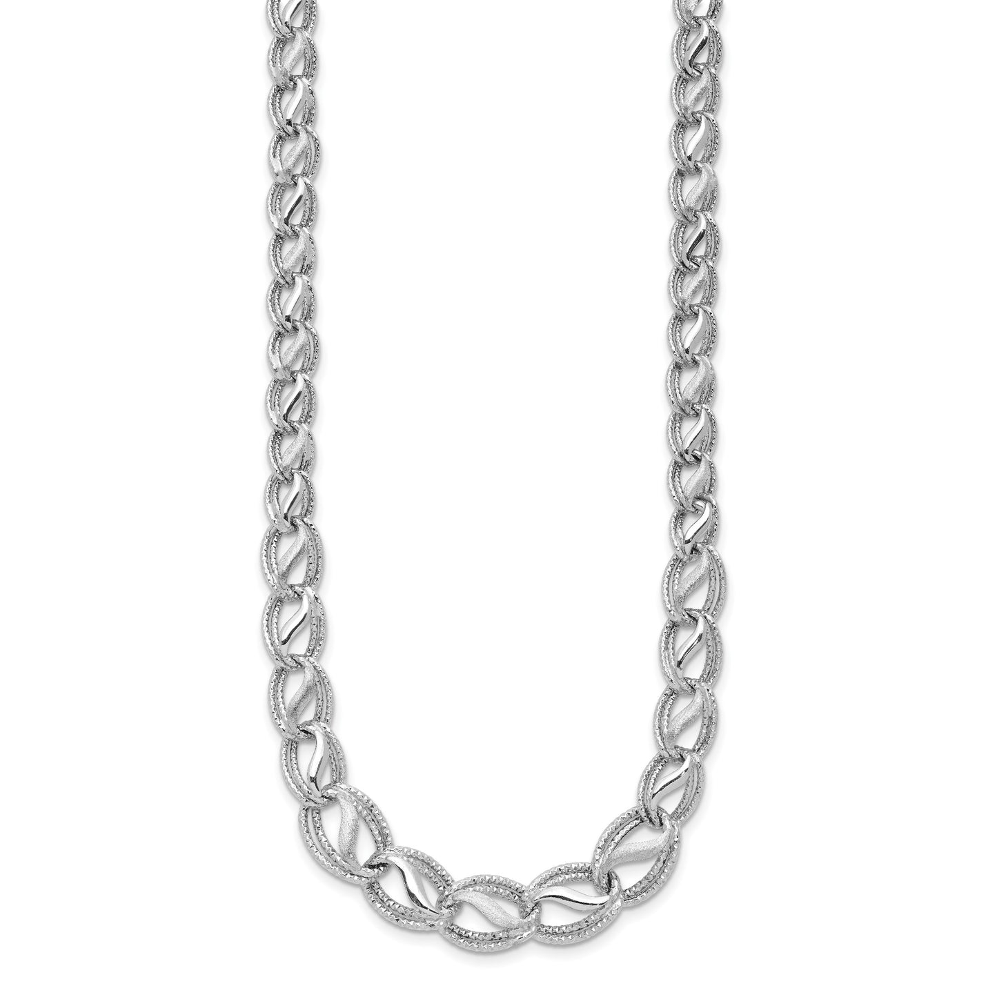 14K White Gold Polished Satin Diamond-cut Graduated 17 inch Necklace