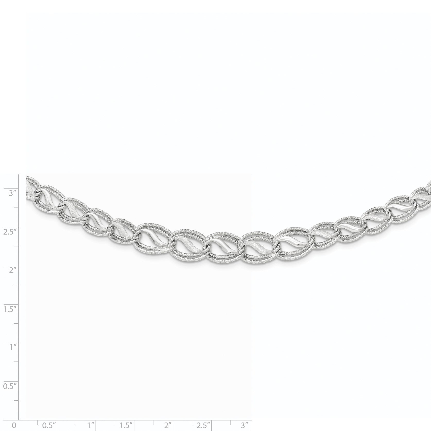 14K White Gold Polished Satin Diamond-cut Graduated 17 inch Necklace