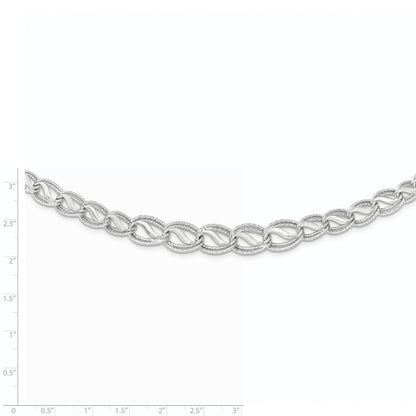 14K White Gold Polished Satin Diamond-cut Graduated 17 inch Necklace