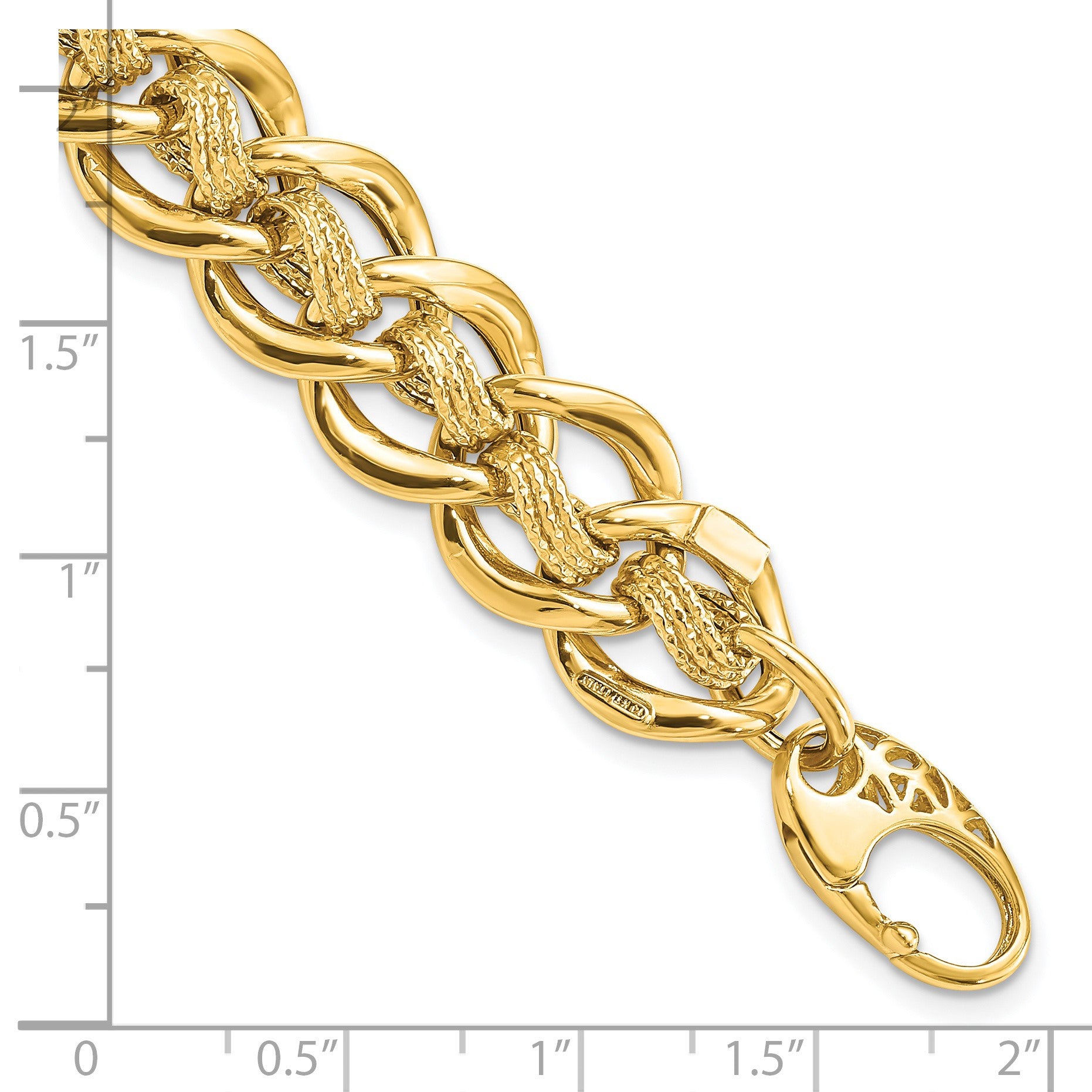 14k Polished and Textured 15mm Fancy Link 8 inch Bracelet