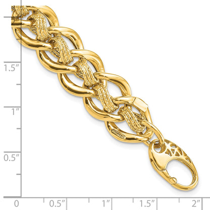 14k Polished and Textured 15mm Fancy Link 8 inch Bracelet
