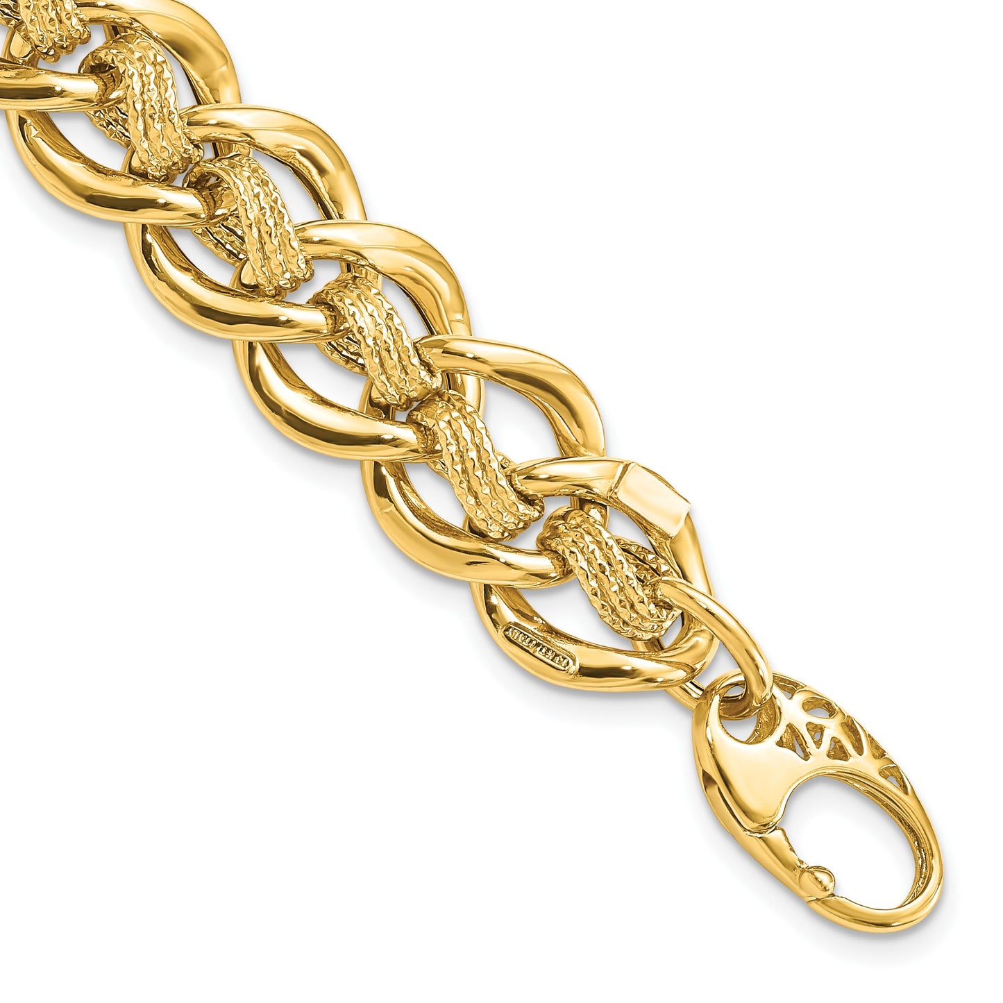 14k Polished and Textured 15mm Fancy Link 8 inch Bracelet