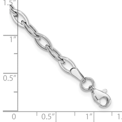 14K White Gold Polished Fancy Oval Link 7.5 inch Bracelet
