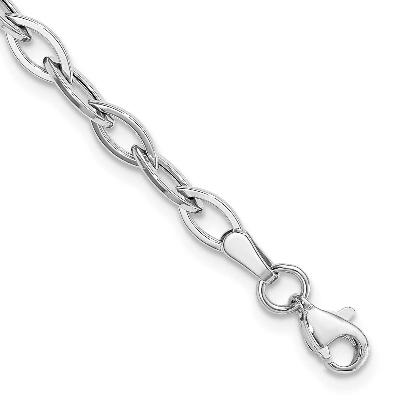 14K White Gold Polished Fancy Oval Link 7.5 inch Bracelet