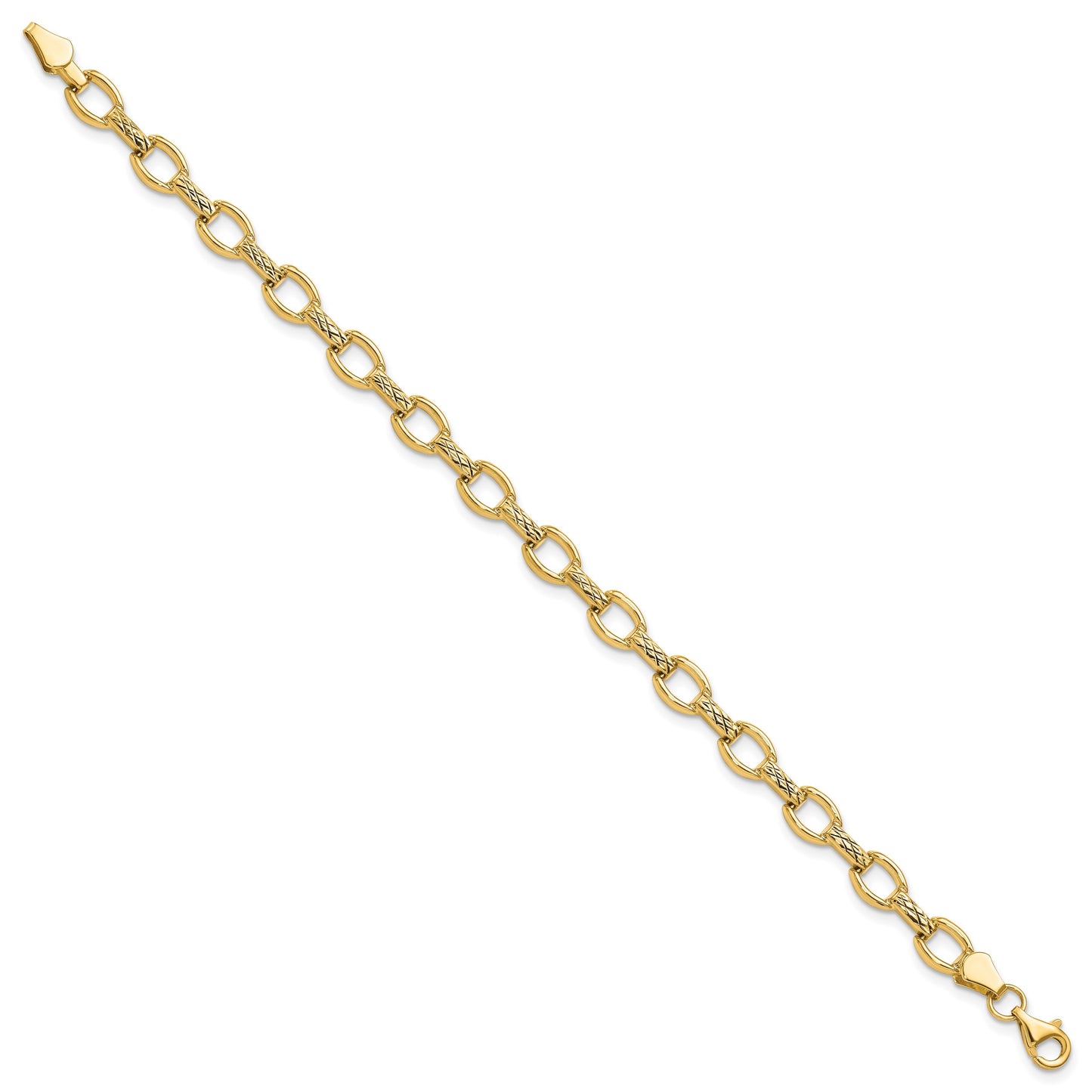 14k Polished Diamond-cut 7mm Fancy Link 7 inch Bracelet