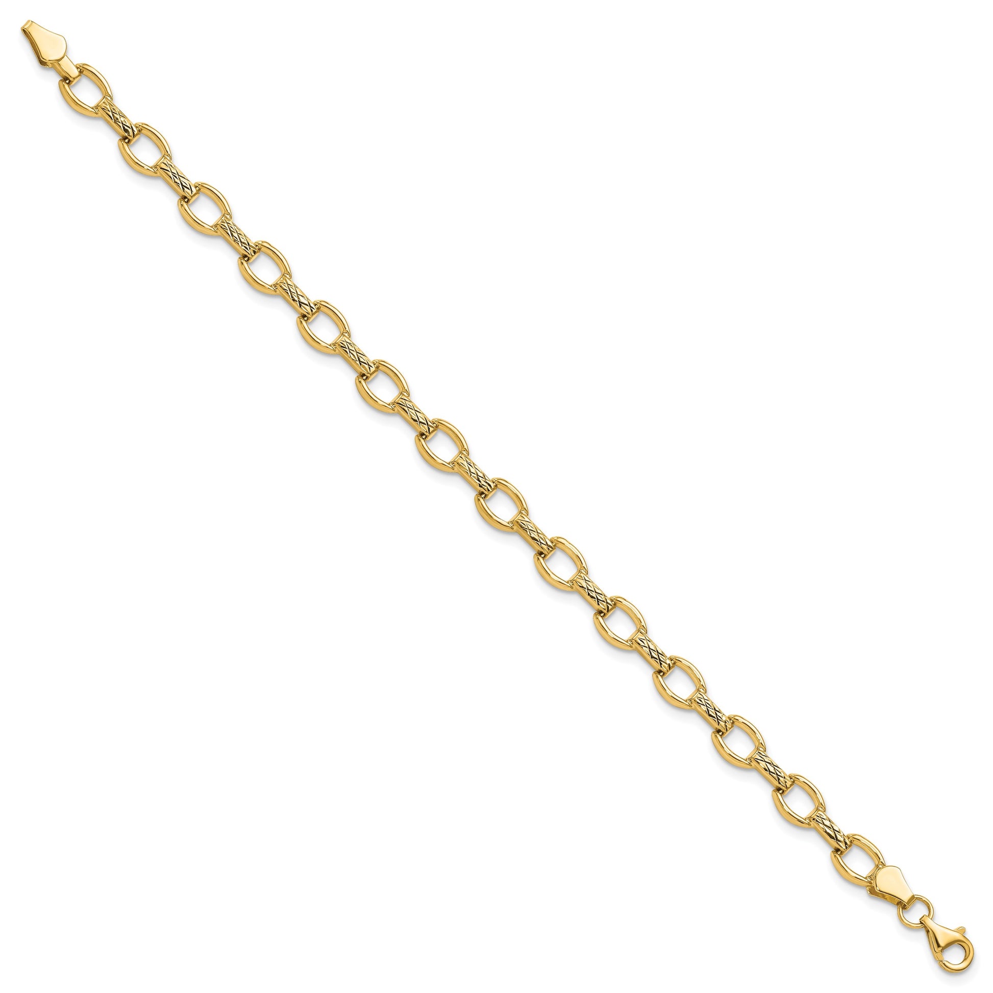14k Polished Diamond-cut 7mm Fancy Link 7 inch Bracelet
