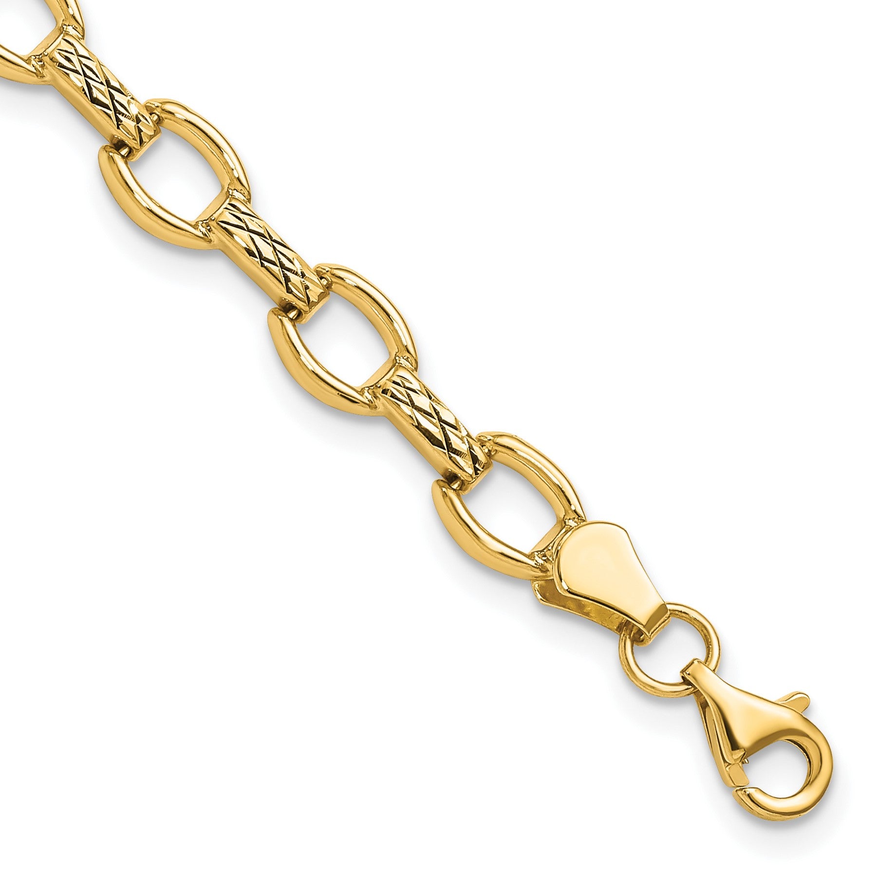 14k Polished Diamond-cut 7mm Fancy Link 7 inch Bracelet