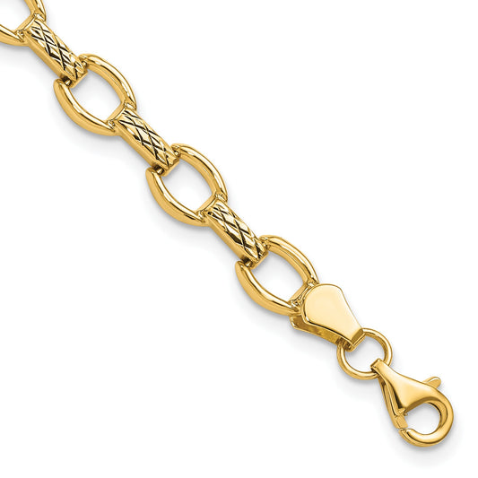 14k Polished Diamond-cut 7mm Fancy Link 7 inch Bracelet