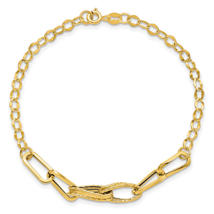 14k Polished Textured Fancy Link 7.75 inch Bracelet