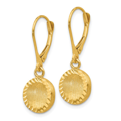 14k Brushed and Polished Diamond-cut Circle Dangle Leverback Earrings
