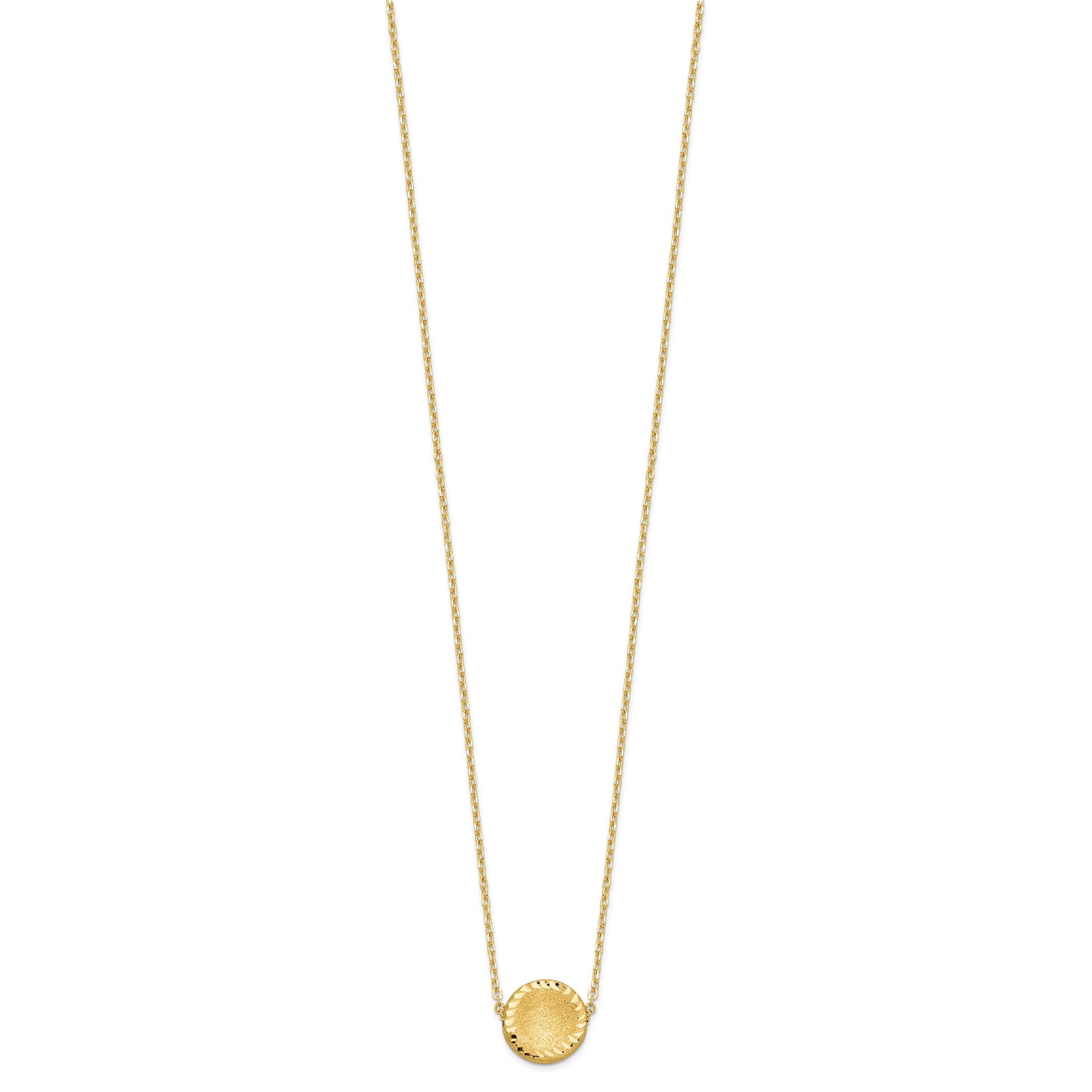 14k Brushed and Polished Diamond-cut Circle Pendant 18 inch Necklace