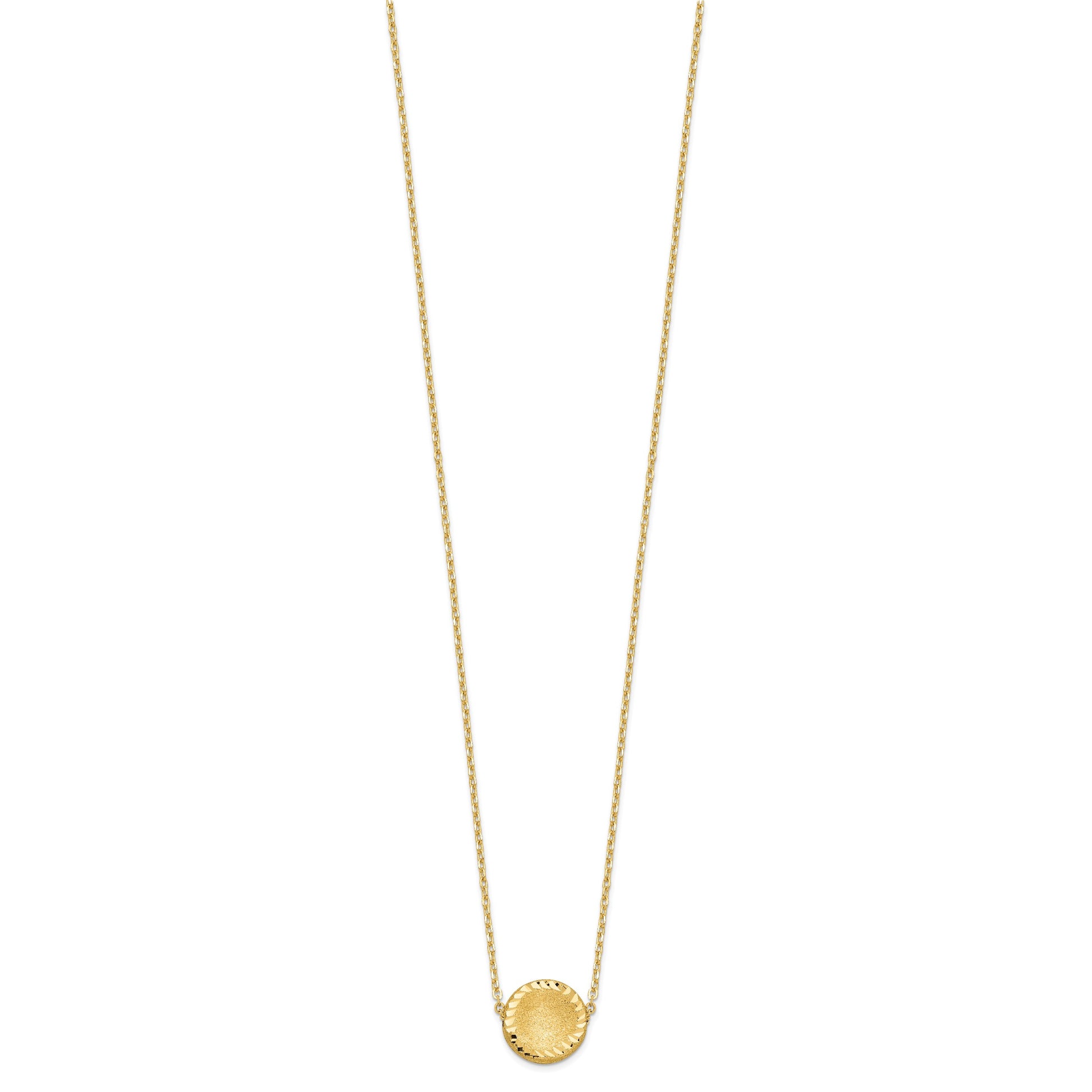 14k Brushed and Polished Diamond-cut Circle Pendant 18 inch Necklace