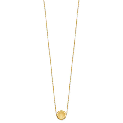 14k Brushed and Polished Diamond-cut Circle Pendant 18 inch Necklace
