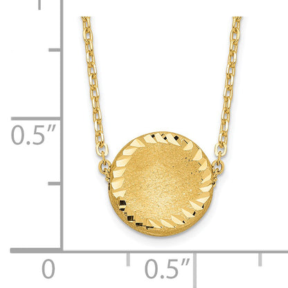 14k Brushed and Polished Diamond-cut Circle Pendant 18 inch Necklace