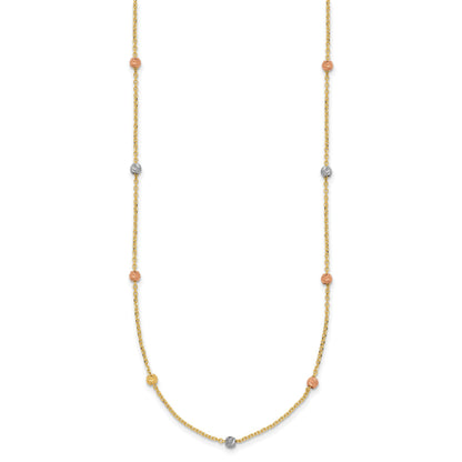 14k Tri-color Polished Diamond-cut Beads 18 inch Station Necklace