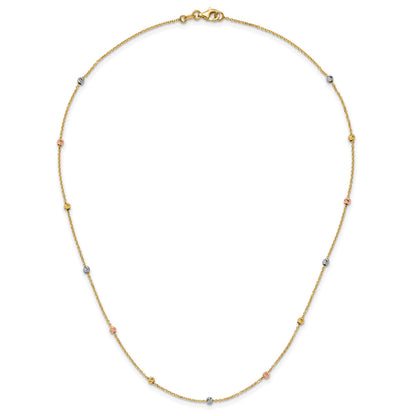 14k Tri-color Polished Diamond-cut Beads 18 inch Station Necklace