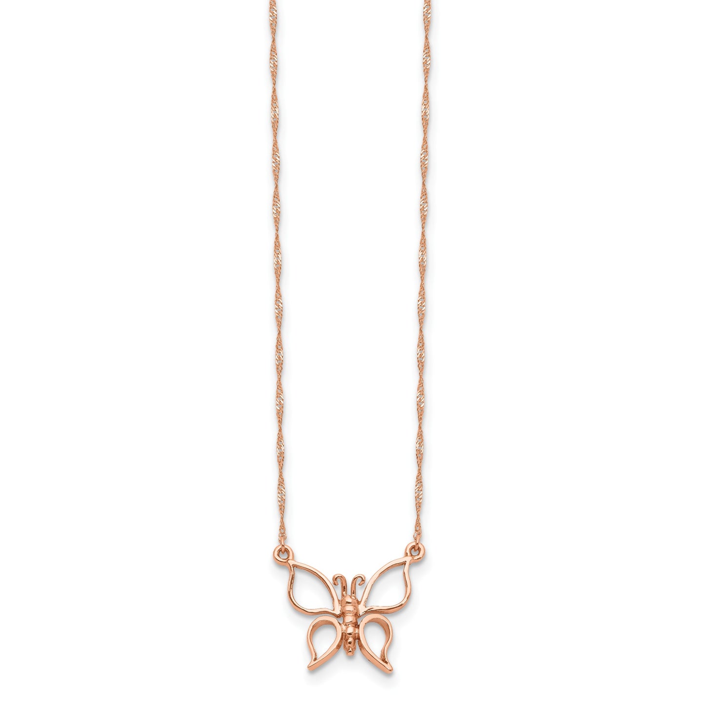 14k Rose Gold Polished Open Butterfly 17 inch Necklace