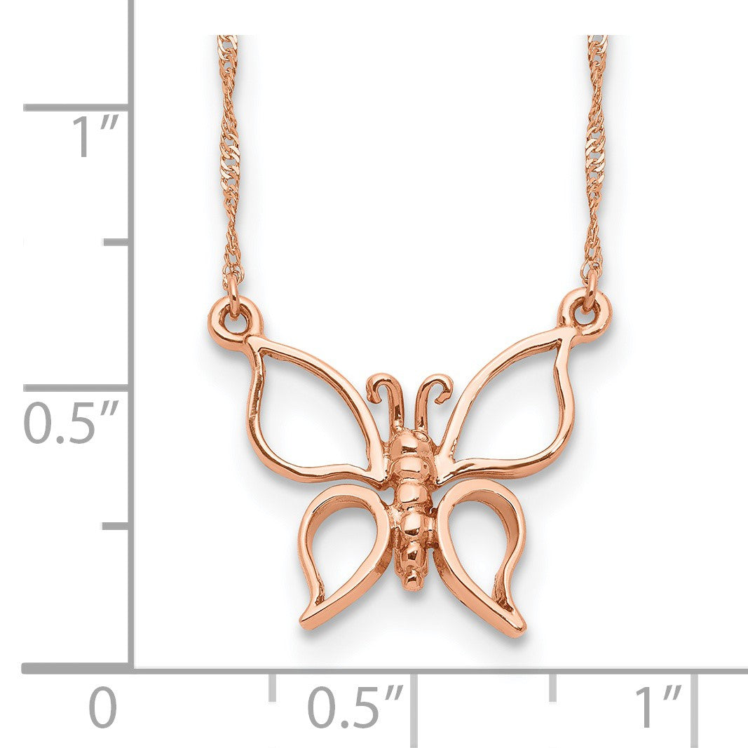 14k Rose Gold Polished Open Butterfly 17 inch Necklace