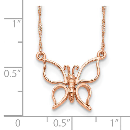 14k Rose Gold Polished Open Butterfly 17 inch Necklace