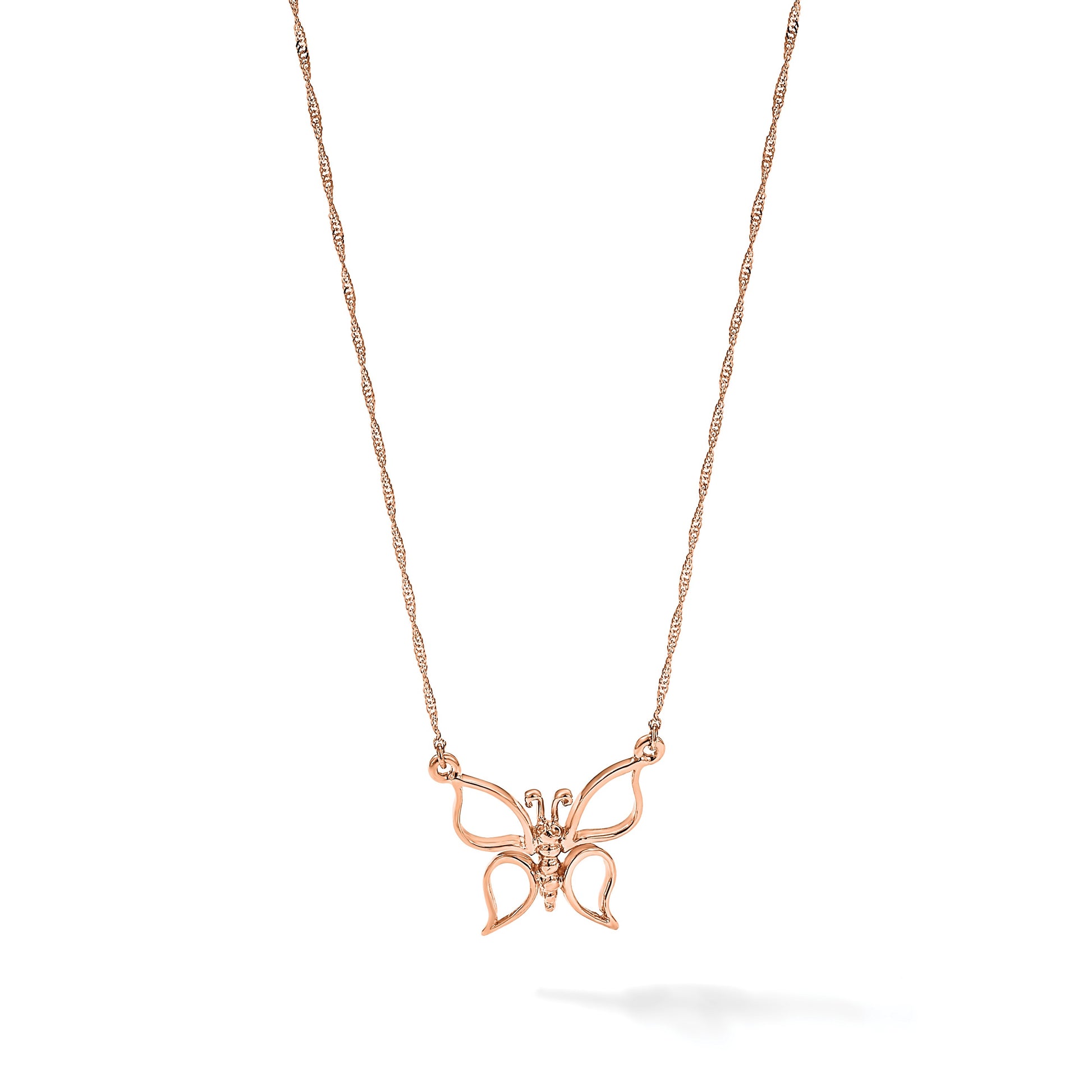 14k Rose Gold Polished Open Butterfly 17 inch Necklace