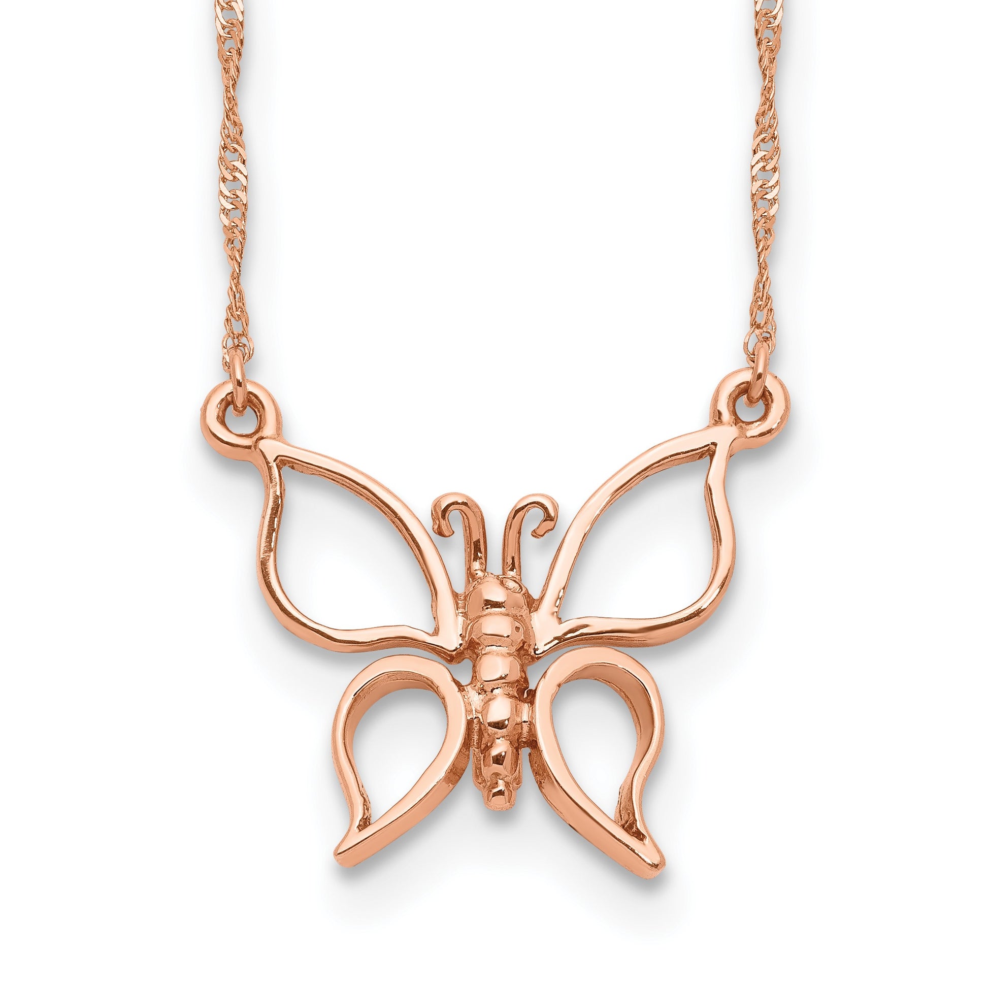 14k Rose Gold Polished Open Butterfly 17 inch Necklace