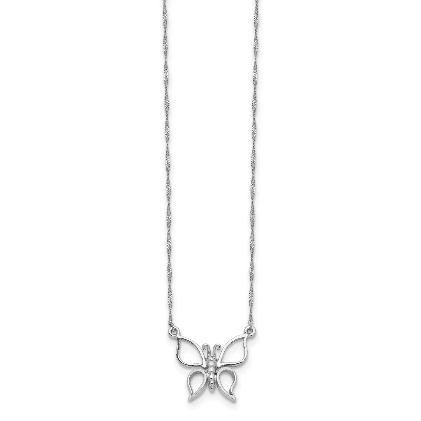 14k White Gold Polished Open Butterfly 17 inch Necklace