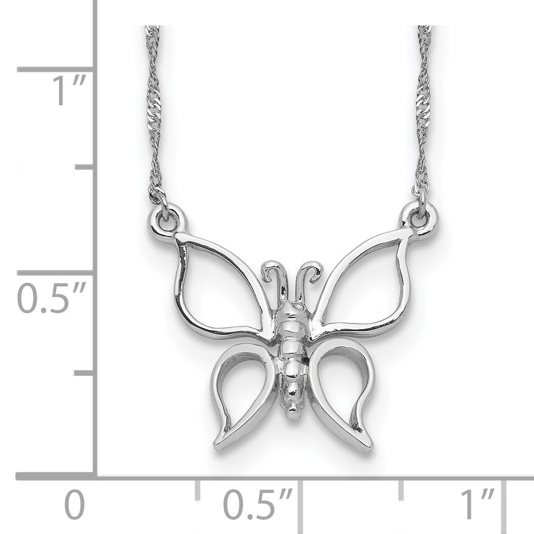 14k White Gold Polished Open Butterfly 17 inch Necklace