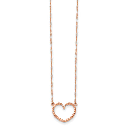 14k Rose Gold Polished and Textured Open Heart 17 inch Necklace