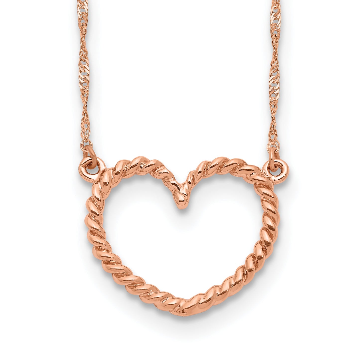 14k Rose Gold Polished and Textured Open Heart 17 inch Necklace