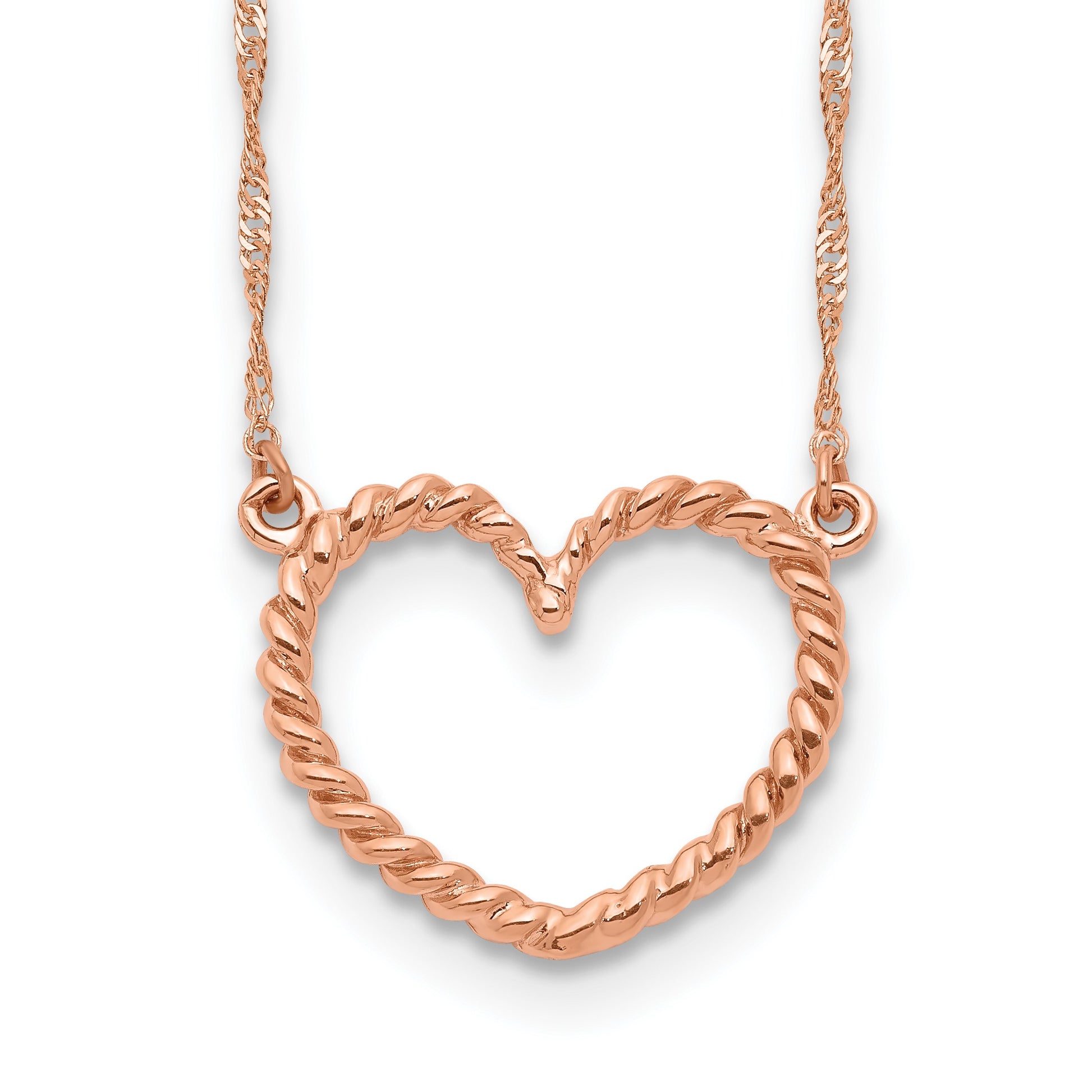 14k Rose Gold Polished and Textured Open Heart 17 inch Necklace