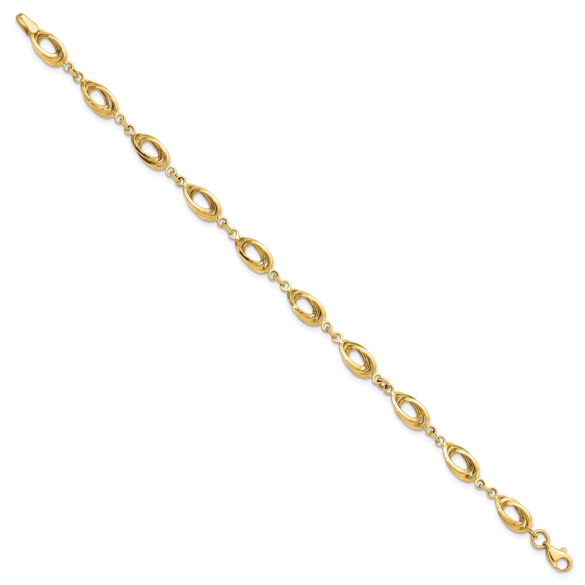 14k Polished 8mm Fancy Oval Link 7.5 inch Bracelet