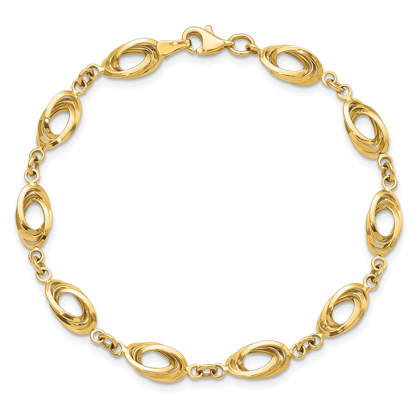 14k Polished 8mm Fancy Oval Link 7.5 inch Bracelet