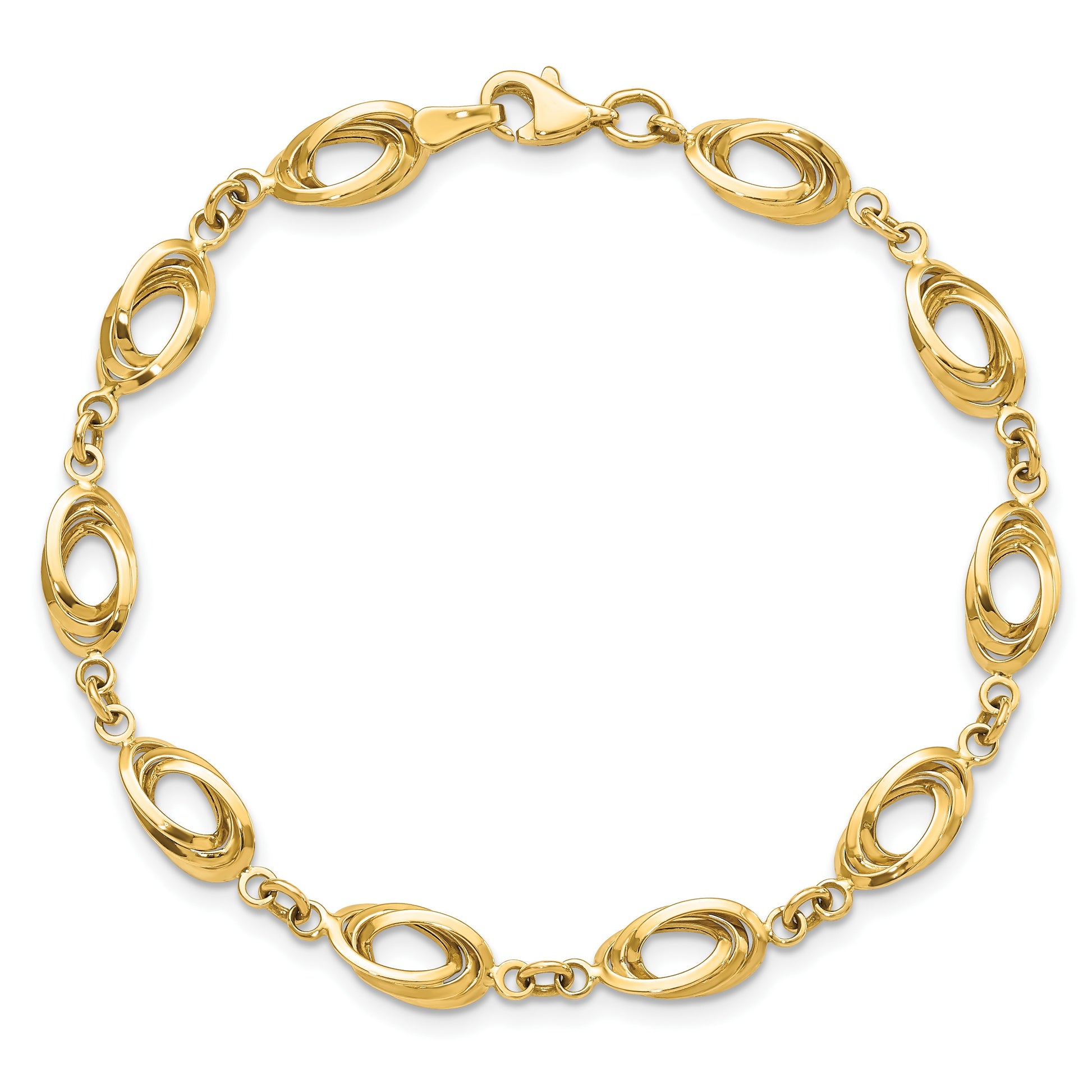 14k Polished 8mm Fancy Oval Link 7.5 inch Bracelet
