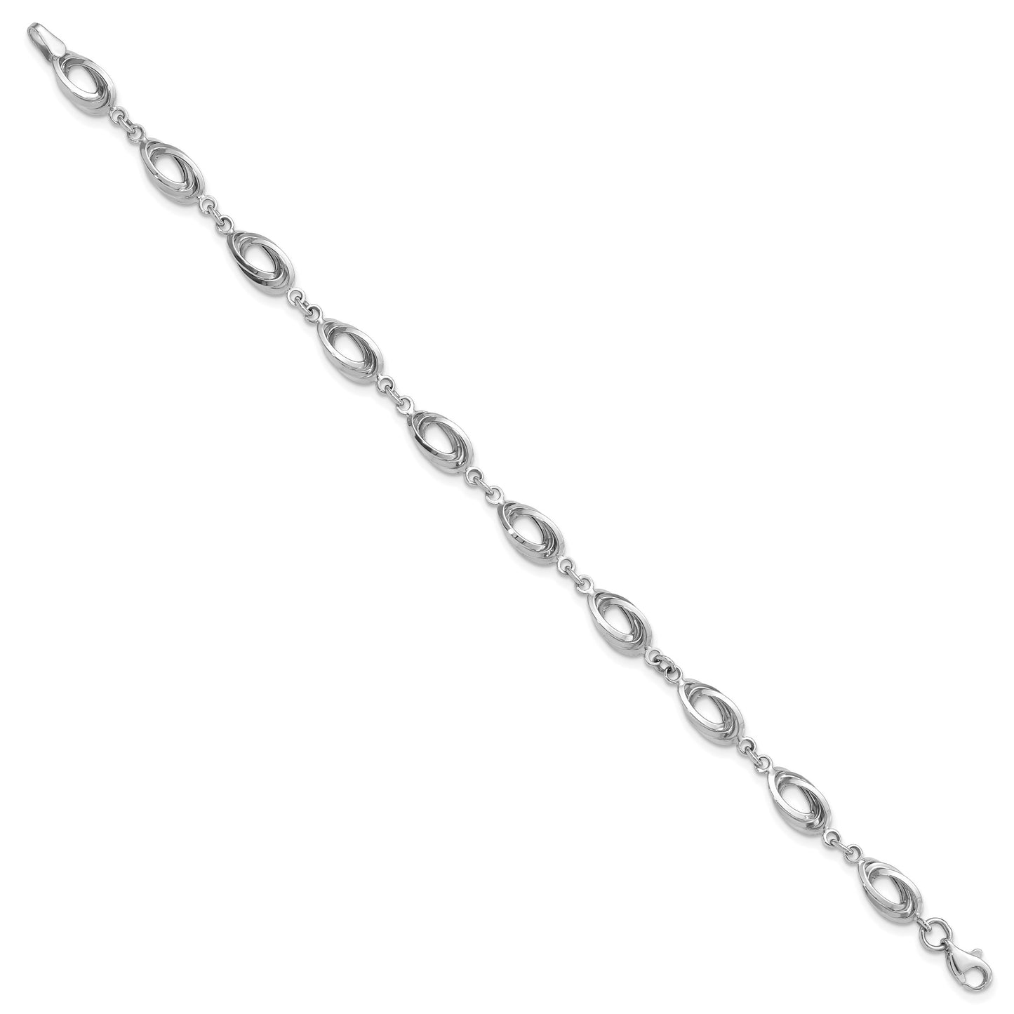 14K White Gold Polished 8mm Fancy Oval Link 7.5 inch Bracelet