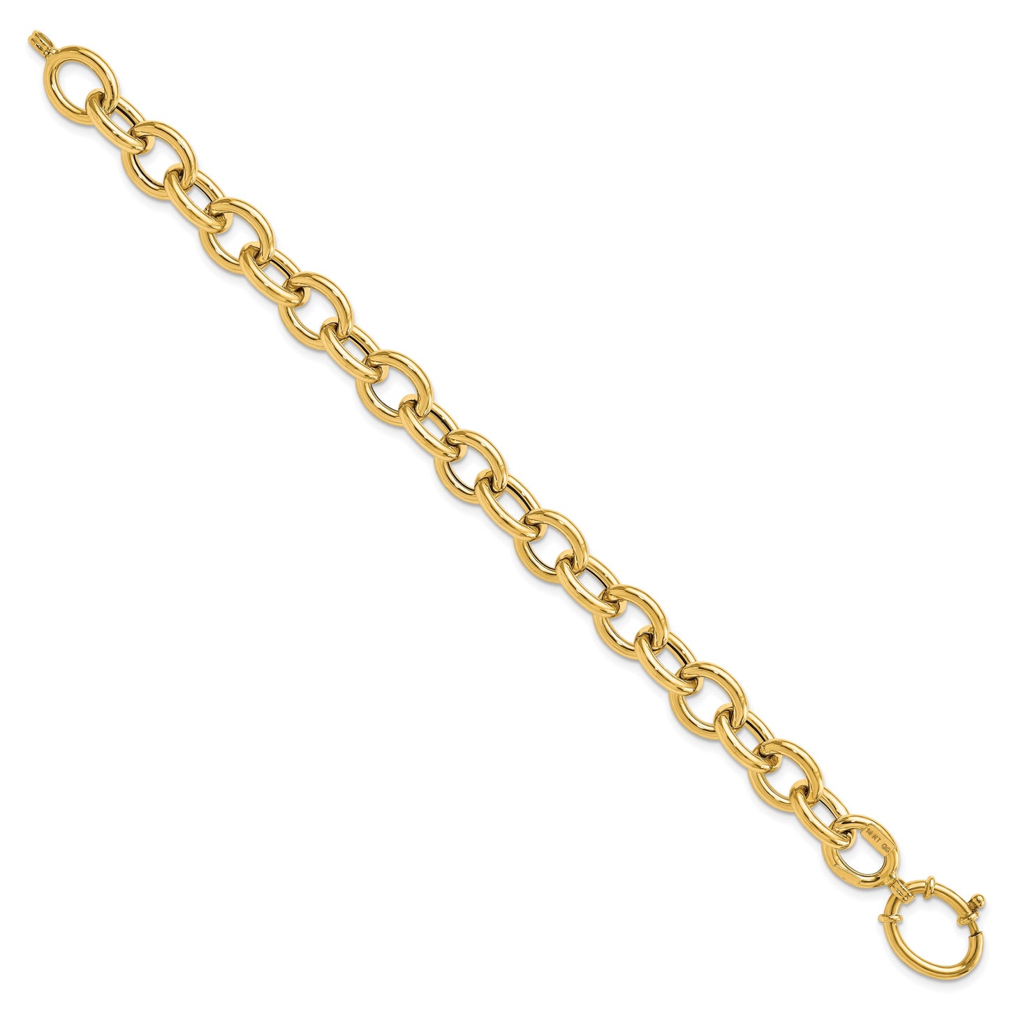 14k Polished 11mm Fancy Oval Cable Link 7.5 inch Bracelet