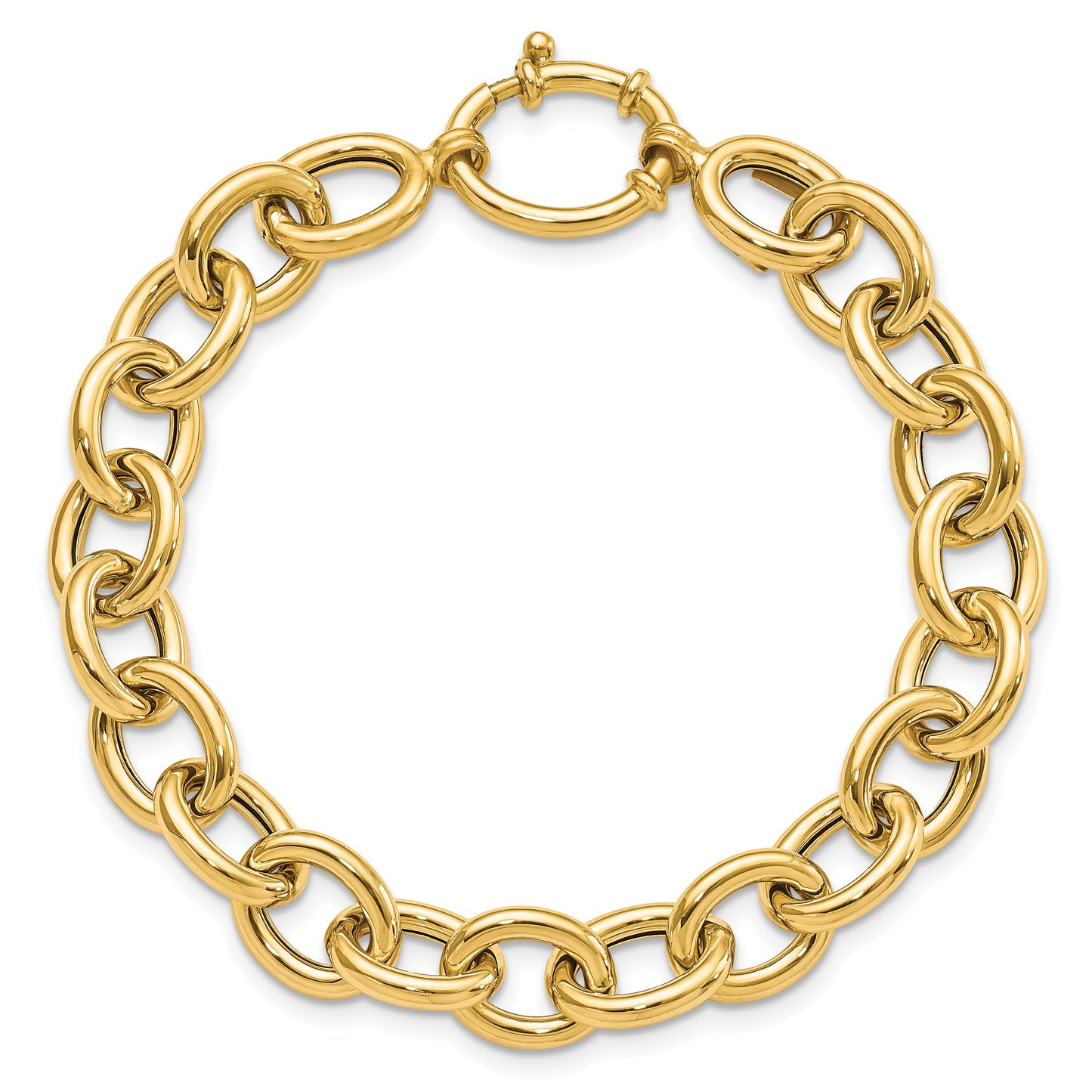 14k Polished 11mm Fancy Oval Cable Link 7.5 inch Bracelet