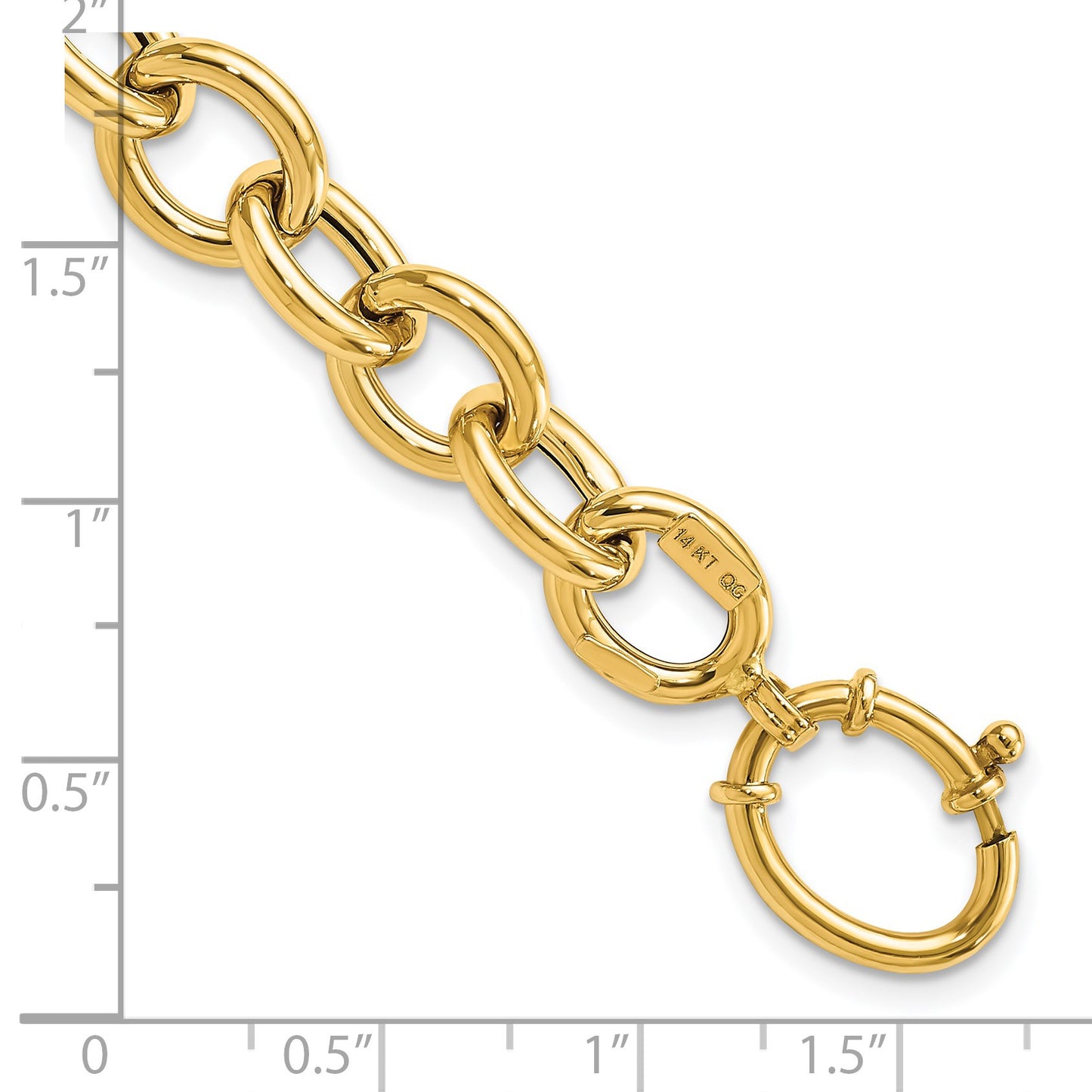 14k Polished 11mm Fancy Oval Cable Link 7.5 inch Bracelet