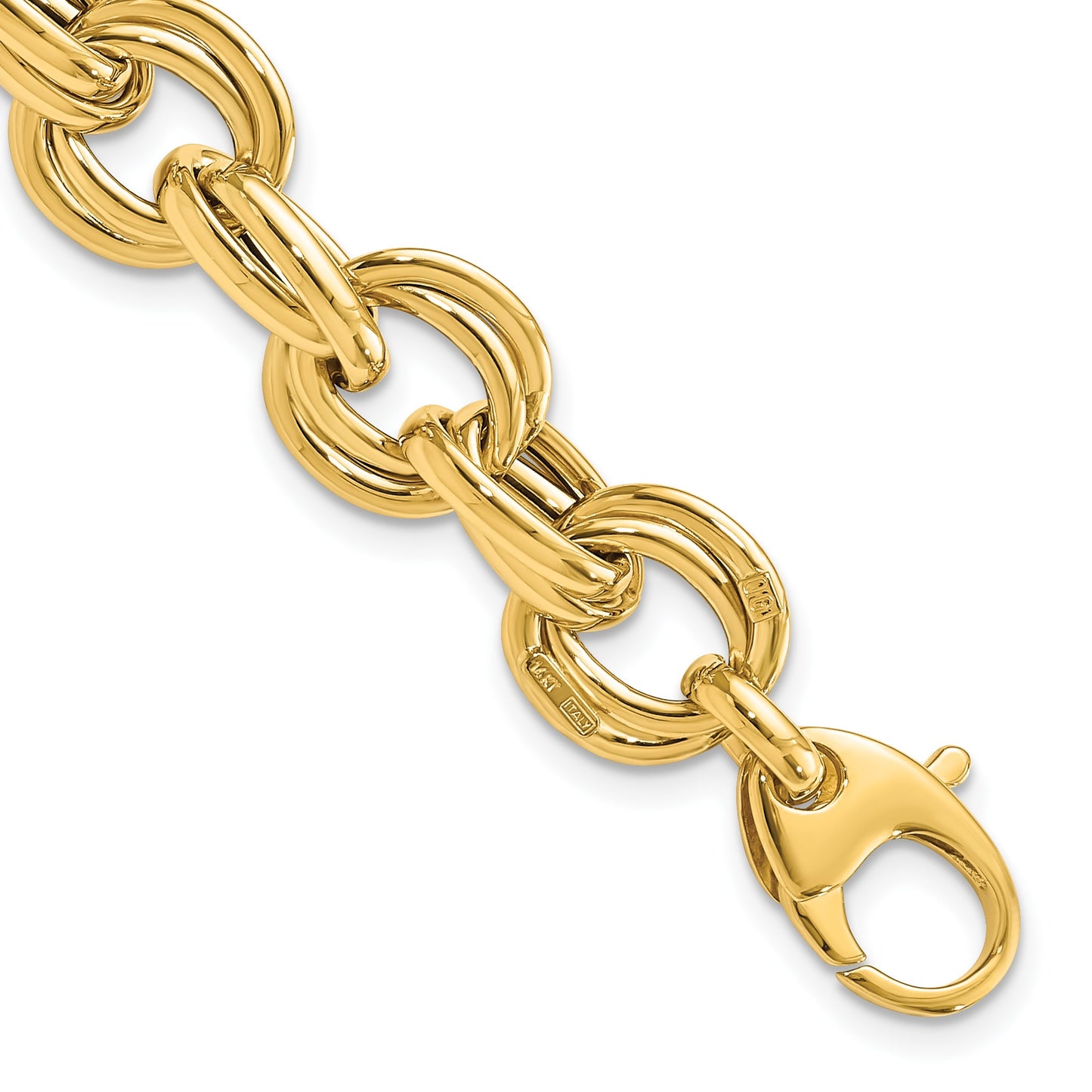 14K Polished 11mm Fancy Double Link Cable 8 inch Bracelet