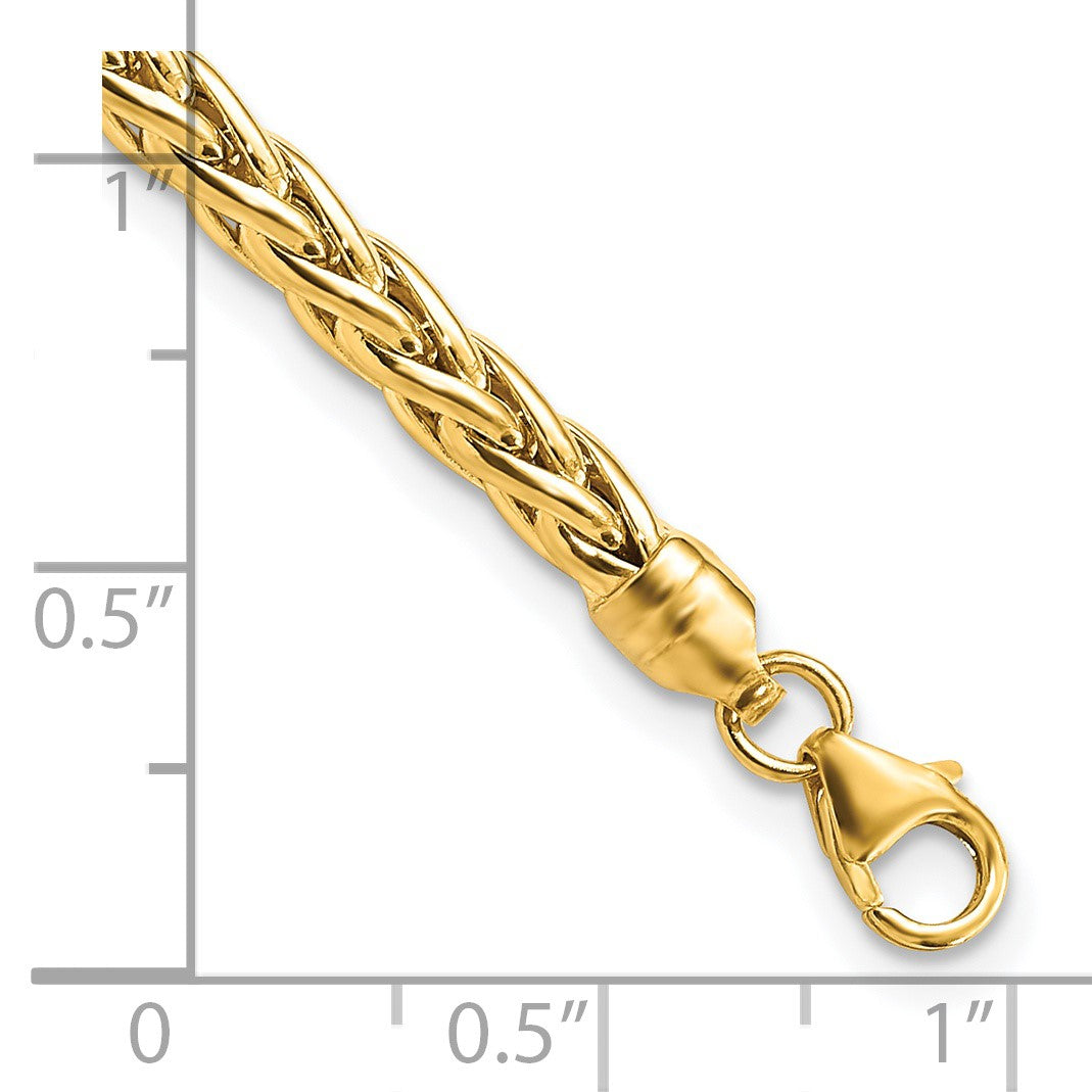 14k Polished 4mm Fancy Wheat Link 7.5 inch Bracelet
