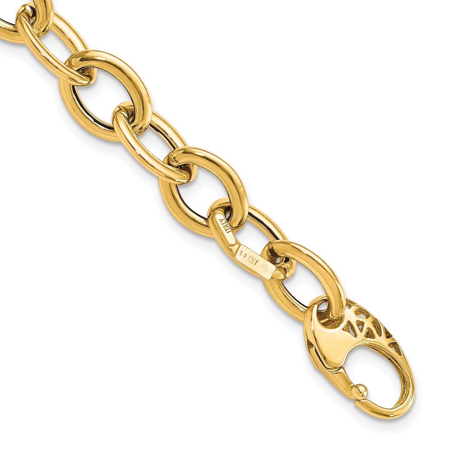 14k Polished 9.3mm Fancy Oval Link 8.5 inch Bracelet