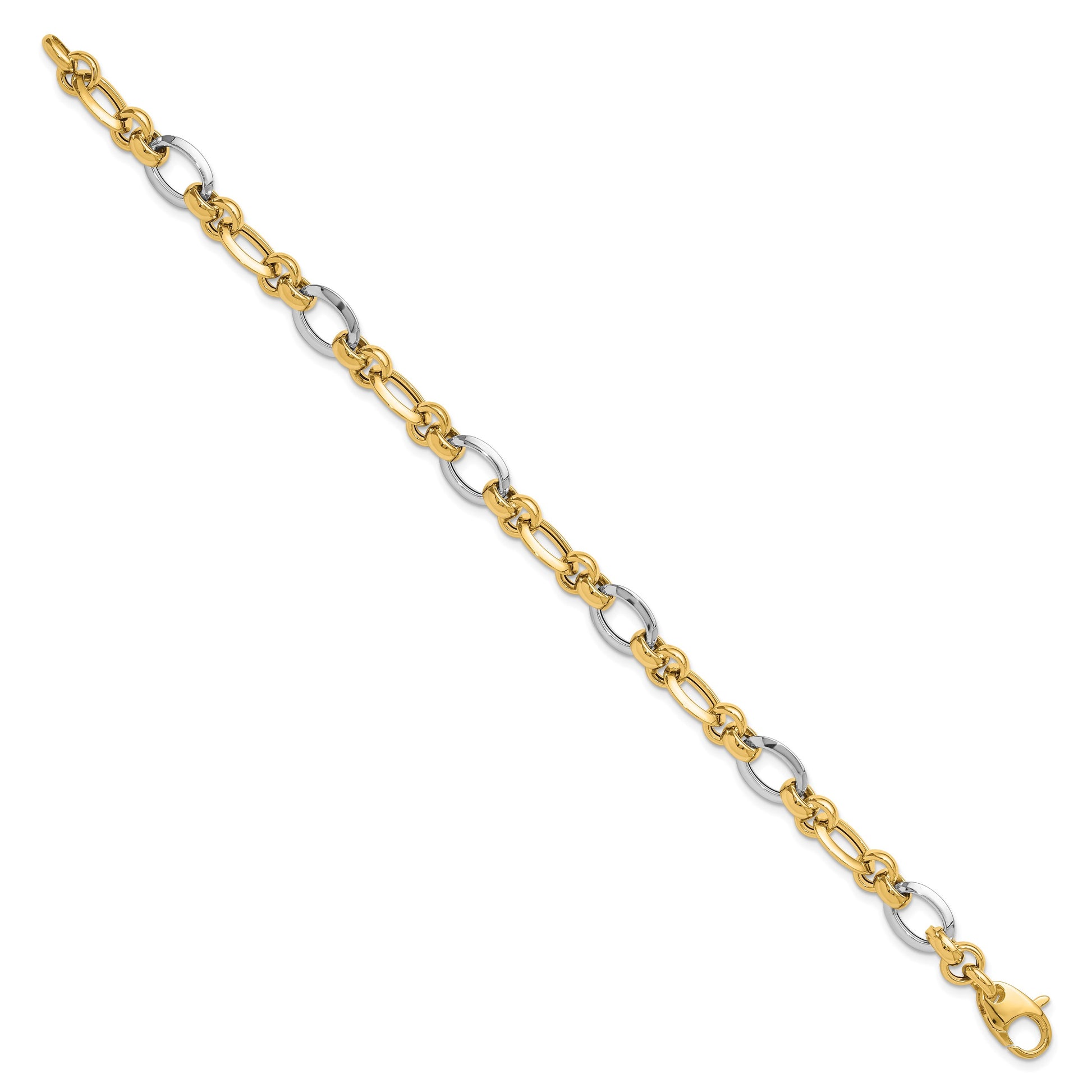 14K Two-tone Polished 8.2mm Fancy Link 7.75 inch Bracelet