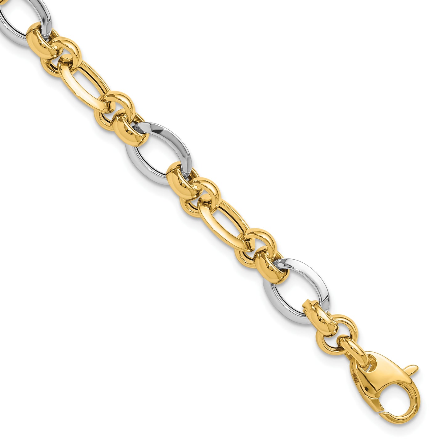 14K Two-tone Polished 8.2mm Fancy Link 7.75 inch Bracelet