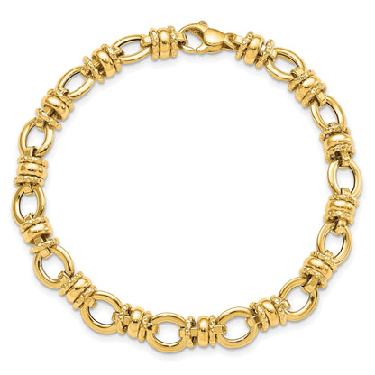 14K Polished and Textured 8mm Fancy Link 7.75 inch Bracelet