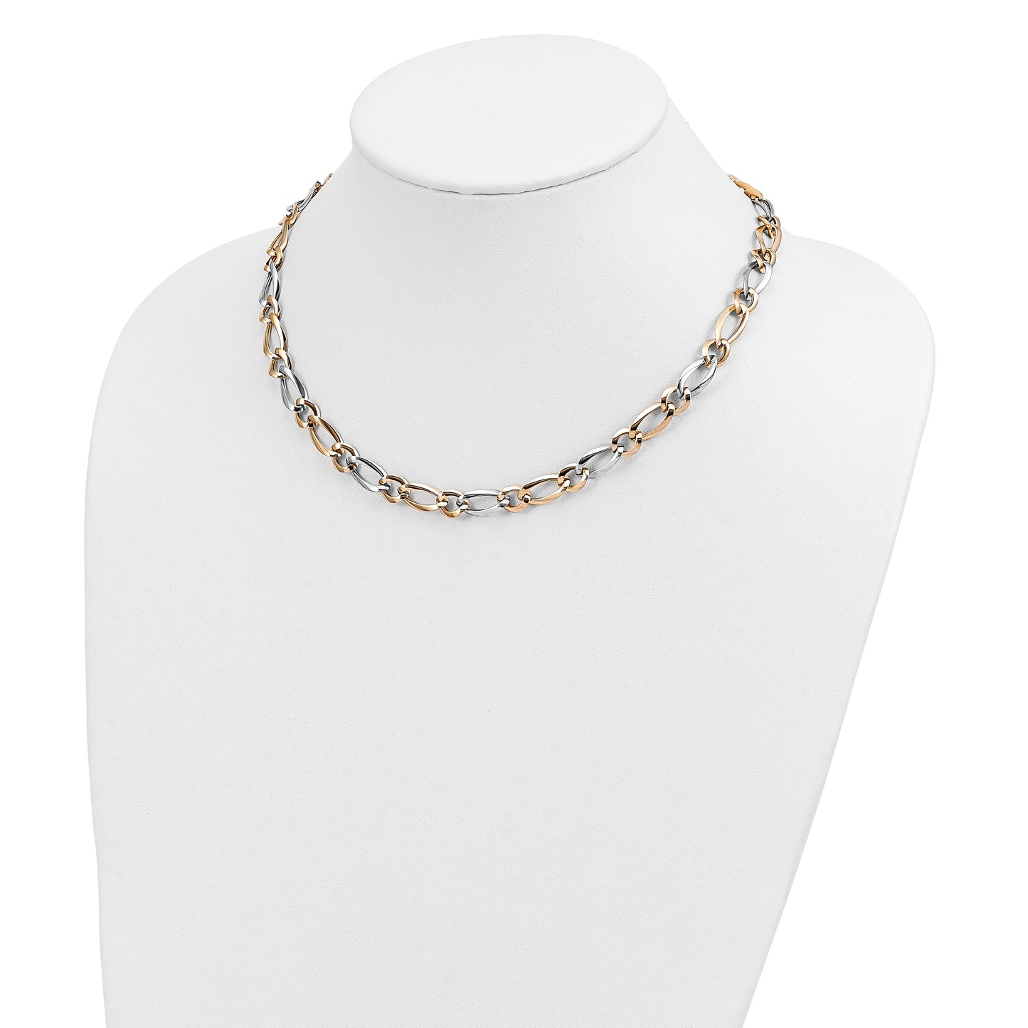 14k Two-Tone Polished 7.3mm Fancy Oval and Round Link 17.5 inch Necklace