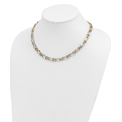 14k Two-Tone Polished 7.3mm Fancy Oval and Round Link 17.5 inch Necklace