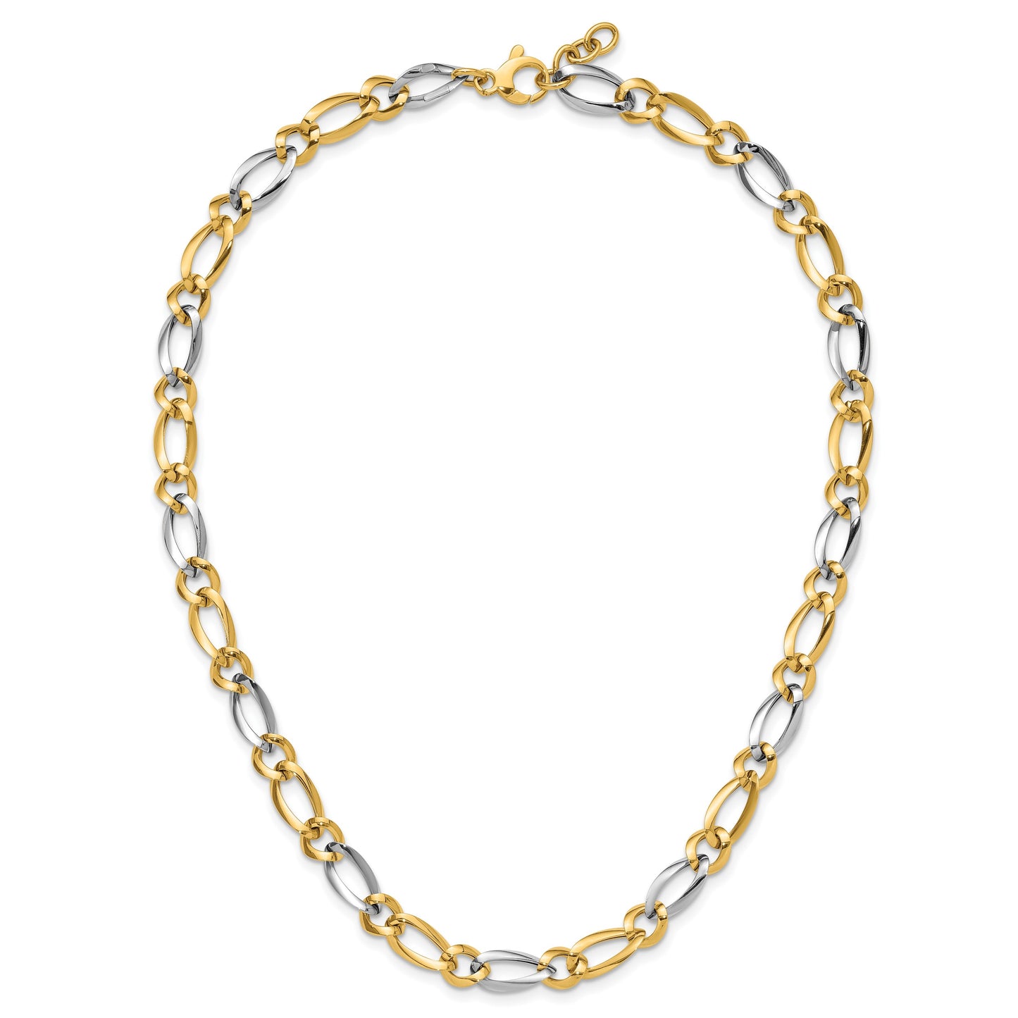 14k Two-Tone Polished 7.3mm Fancy Oval and Round Link 17.5 inch Necklace