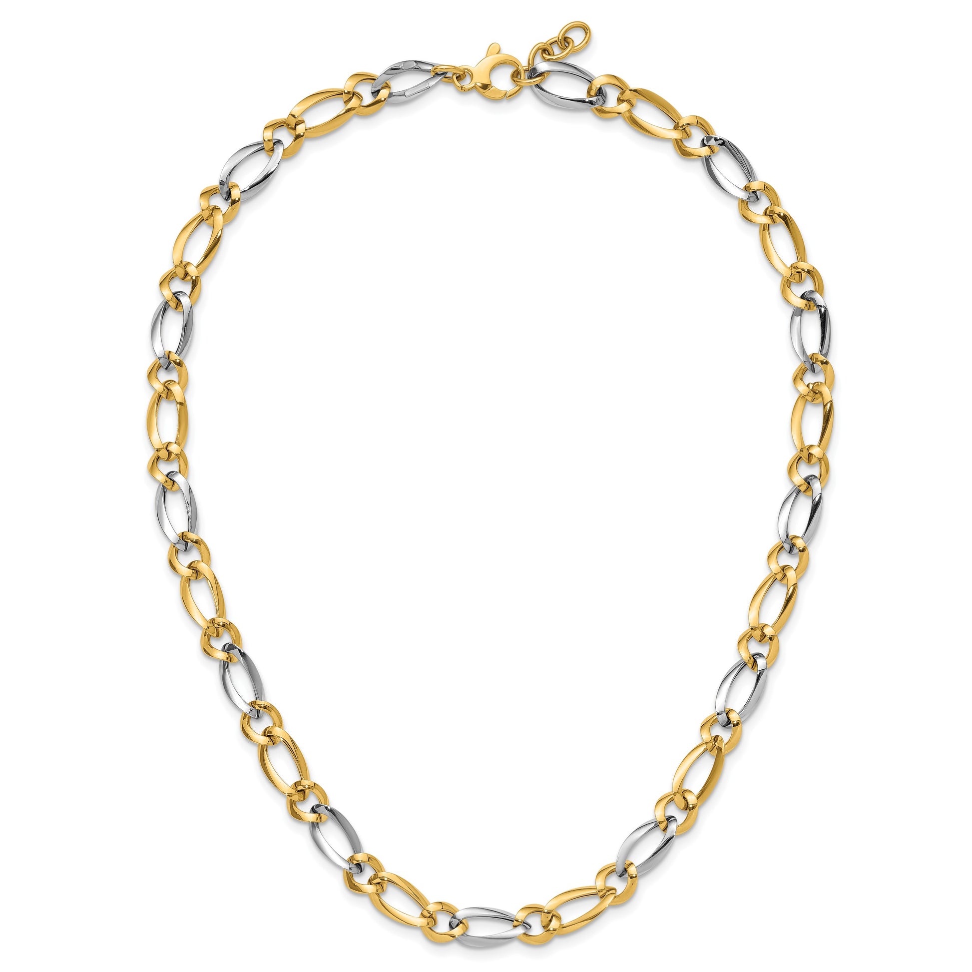 14k Two-Tone Polished 7.3mm Fancy Oval and Round Link 17.5 inch Necklace