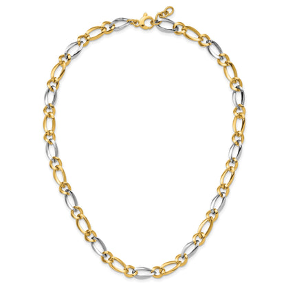 14k Two-Tone Polished 7.3mm Fancy Oval and Round Link 17.5 inch Necklace
