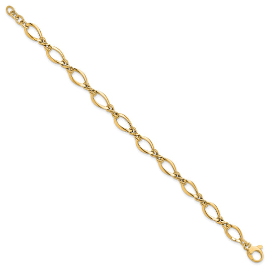 14k Polished 8.8mm Fancy Twisted Link 7.5 inch Bracelet